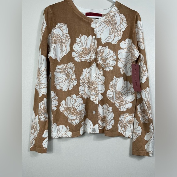 LOVE SCARLETT Blouse Buttons Beige Brown Floral Women's Size M NWT - Picture 4 of 14
